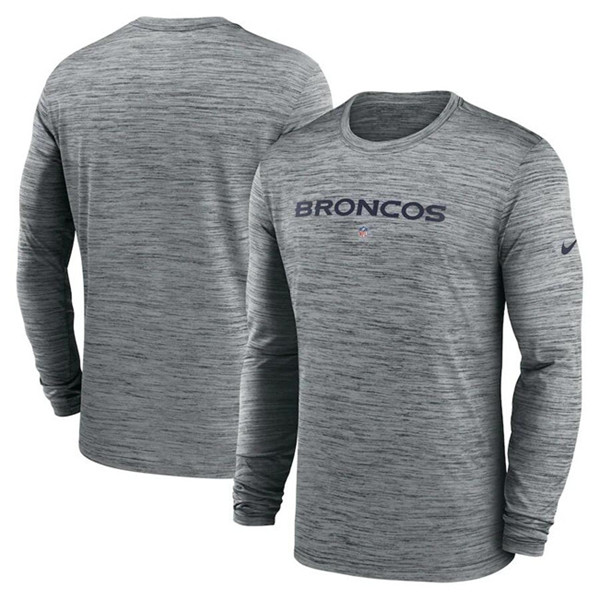 Men's Denver Broncos Heather Gray Sideline Team Velocity Performance Long Sleeve T-Shirt